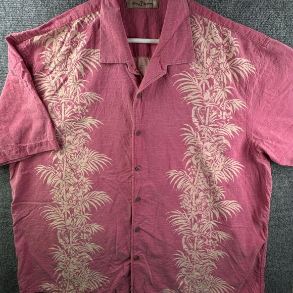 Tommy Bahama Silk Button Up Shirt Short Sleeve Hawaiian Adult Pink Floral 2XL - Picture 1 of 15
